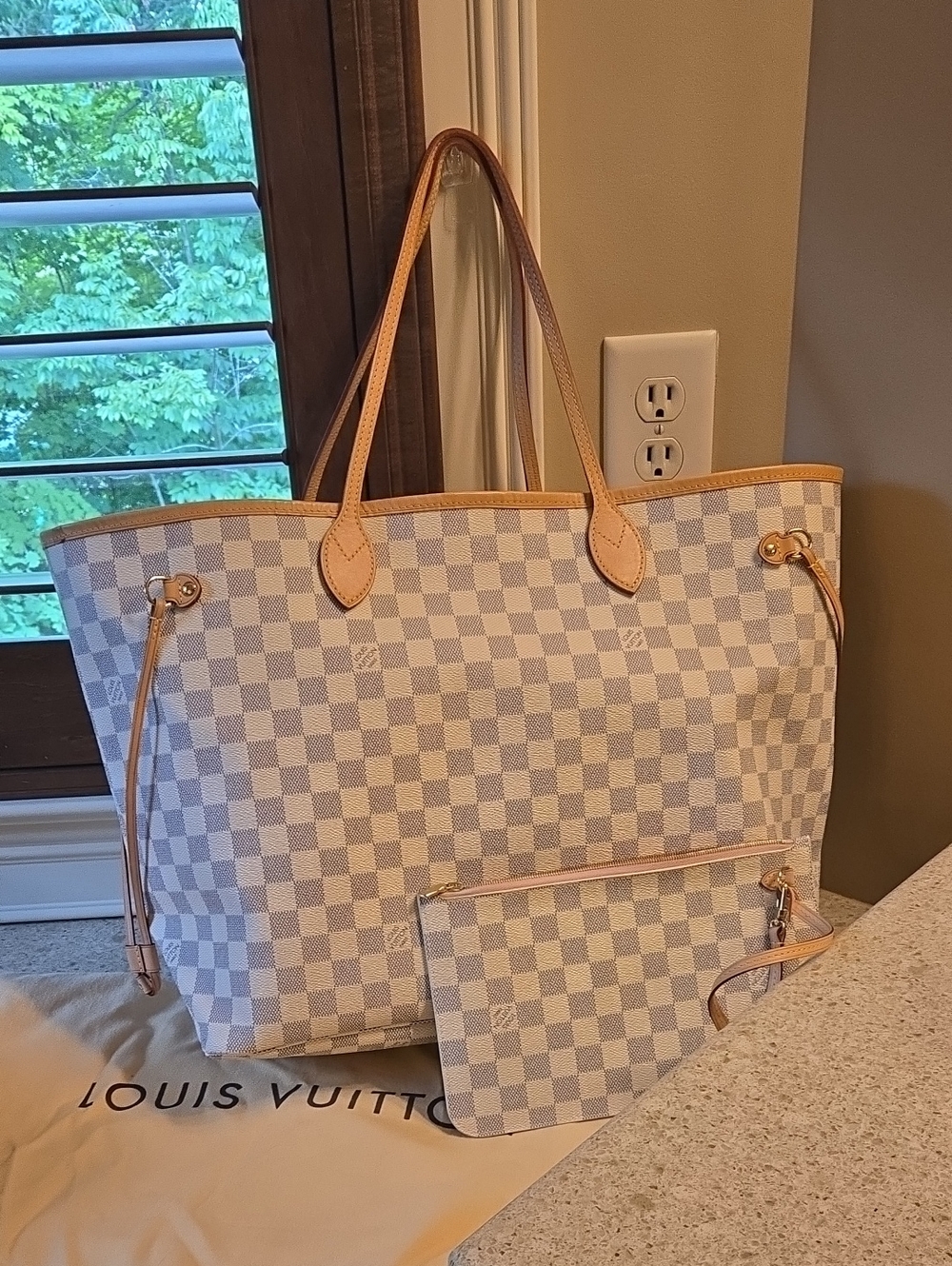 Louis Vuitton Neverfull Gm Damier Azur Ballerine with Pouch, Bag, and Organizer